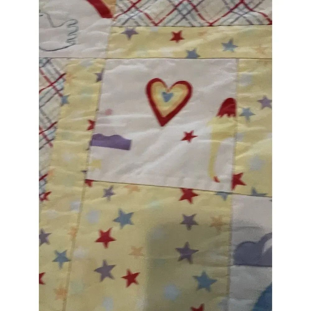 Vintage Handmade Childs Baby Quilt Rainbows Hearts Love Animal Patch Works Cotto